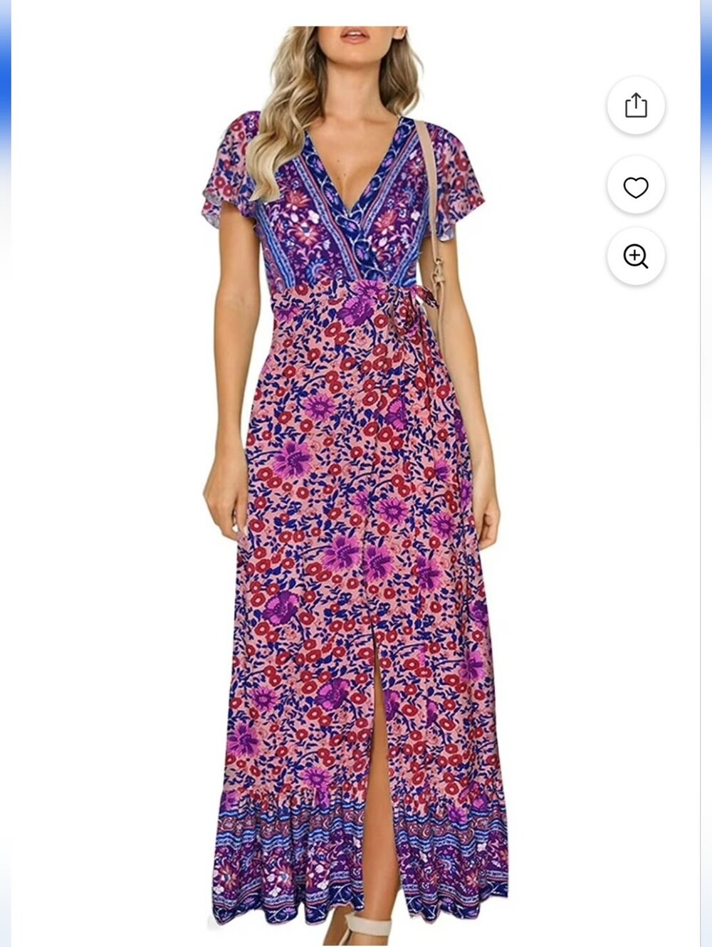 Zesica Floral Pink & Purple Wrap Maxi Dress